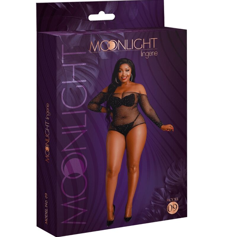 MOONLIGHT - MODELO 9 BODY MANGA LARGA NEGRO BRILLANTE TALLA ÚNICA / PLUS SIZE
