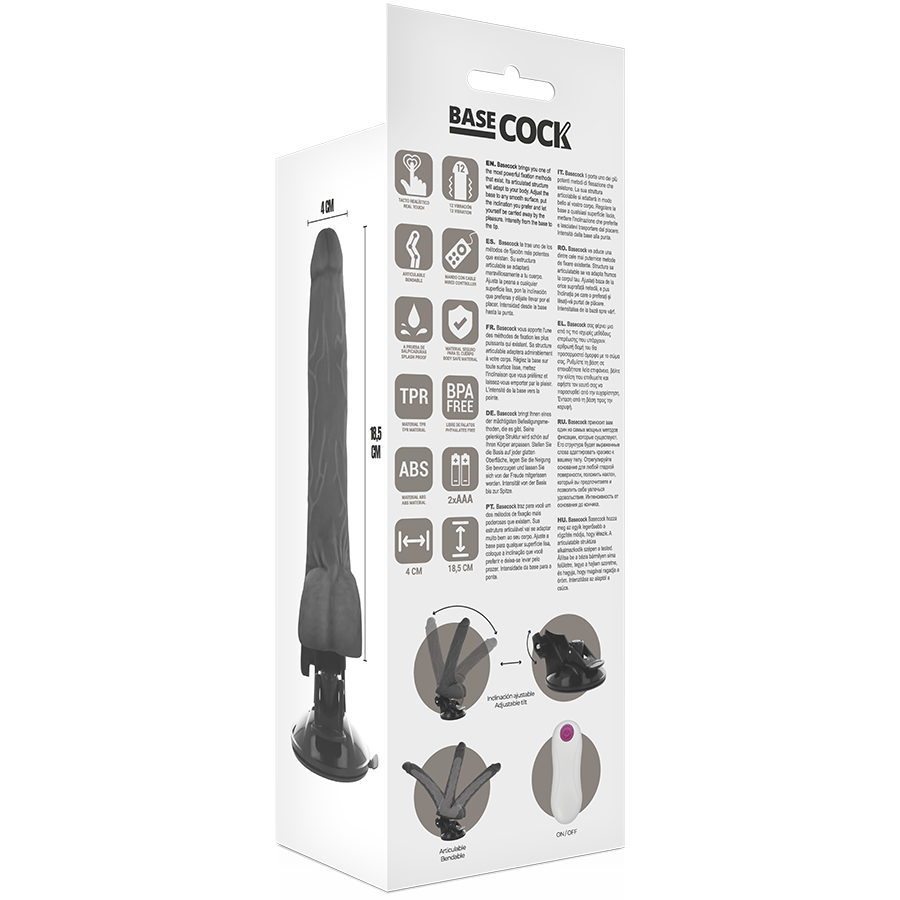 BASECOCK - VIBRADOR REALISTICO ARTICULABLE CONTROL REMOTO NATURAL 18.5 CM -O- 4 CM