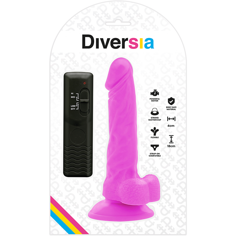 DIVERSIA - DILDO REALISTICO FLEXIBLE CON VIBRACIÓN LILA 18 CM -O- 4 CM