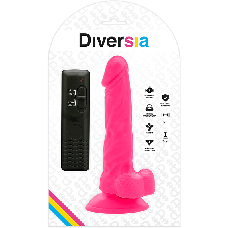 DIVERSIA - DILDO REALISTICO FLEXIBLE CON VIBRACIÓN ROSA 18 CM -O- 4 CM