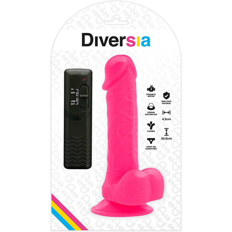 DIVERSIA - DILDO REALÍSTICO FLEXIBLE CON VIBRACIÓN ROSA 20.5 CM -O- 4.2 CM