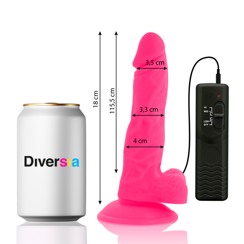 DIVERSIA - DILDO REALISTICO FLEXIBLE CON VIBRACIÓN ROSA 18 CM -O- 4 CM