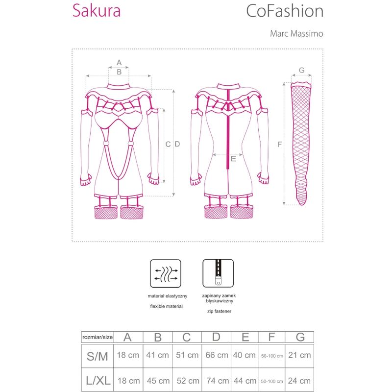 LIVCO CORSETTI FASHION - SAKURA CF 90357 MONO + GUANTES LARGOS + LIGUEROS NEGRO S/M