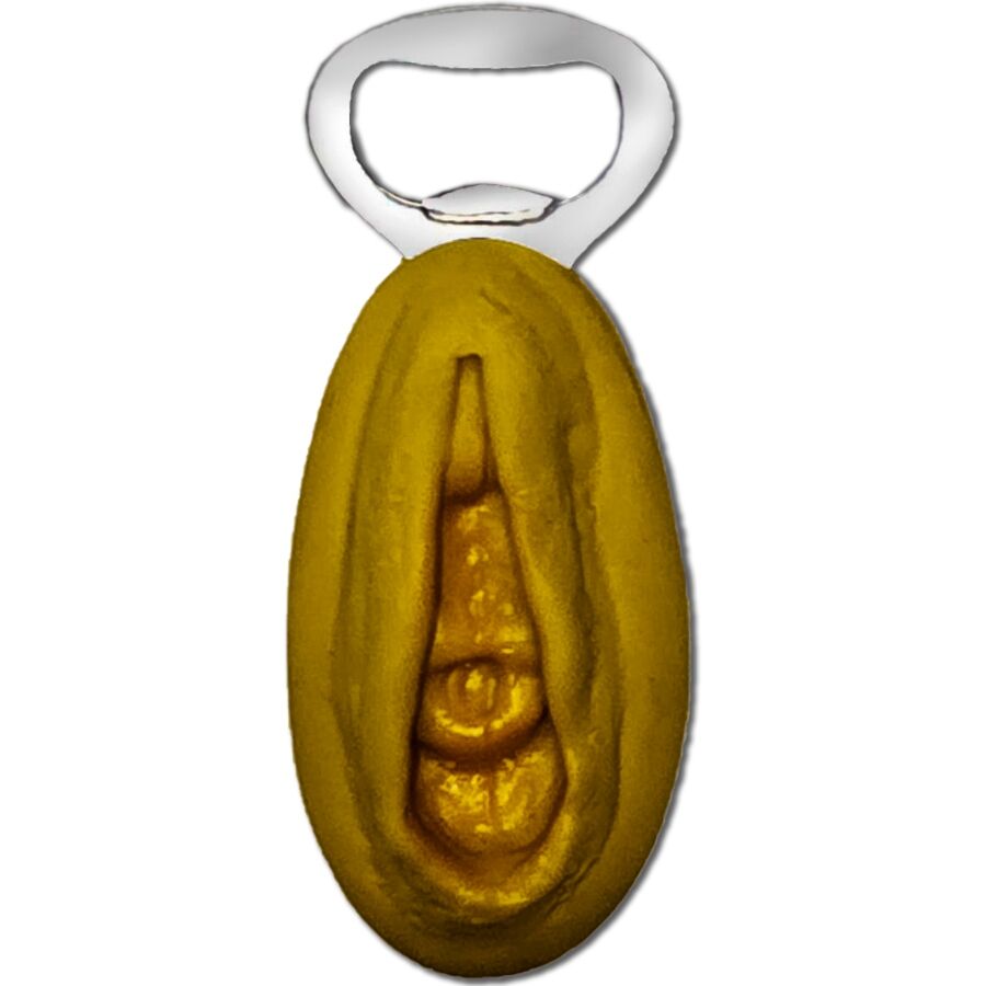DIABLO PICANTE - ABRIDOR PLATEADO CON FORMA VAGINA DORADA