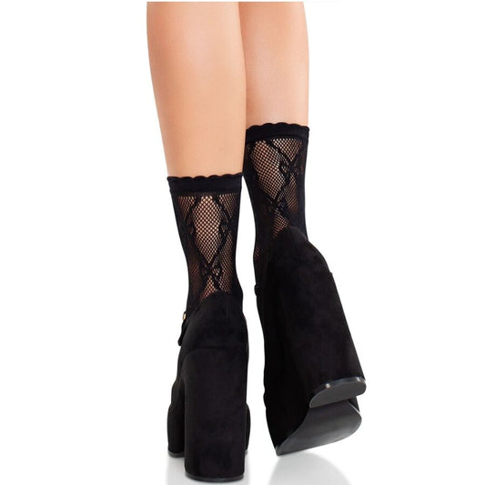 LEG AVENUE - CALCETINES DE ENCAJE DE LAZOS NEGRO