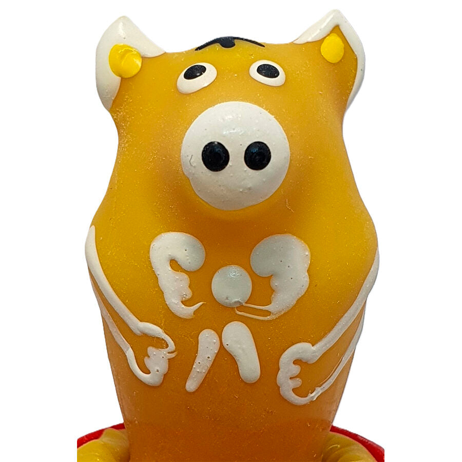 CONDOMERIE - PRESERVATIVO DECORATIVO PINTADO A MANO CERDO SENTADO AMARILLO