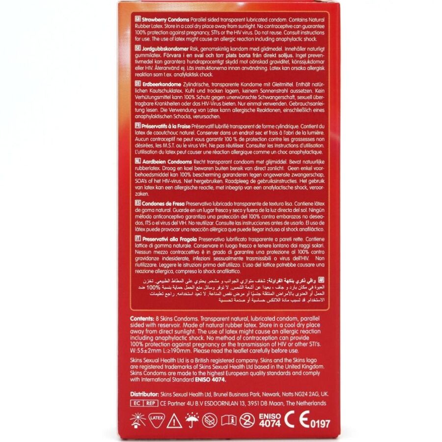 SKINS - PRESERVATIVOS PREMIUM SABOR FRESA PACK 8