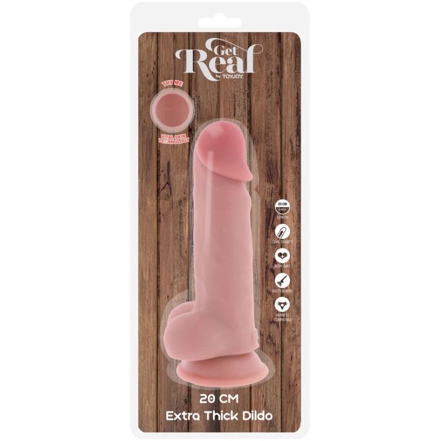 GET REAL - PENE REALÍSTICO DELUXE CON TESTÍCULOS EXTRA GRUESO 20 CM