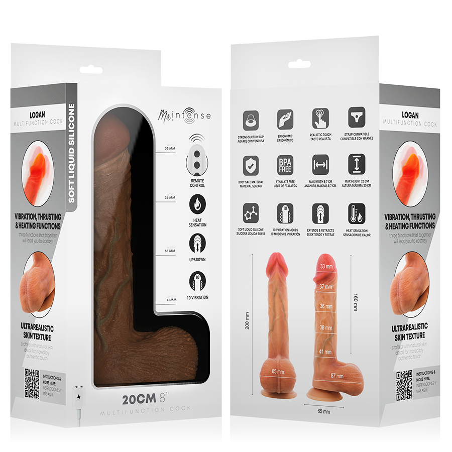 MR INTENSE - LOGAN DILDO VIBRADOR SILICONA CON EFECTO CALOR Y CONTROL REMOTO 20 CM -Ø- 4.1 CM