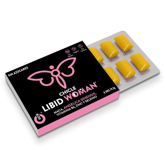 WUG LIBID WOMAN – 1 X 8 UDS | Chicle funcional con Maca, Ginseng Femenino y Zinc para potenciar la vitalidad femenina 8 UNIDADES