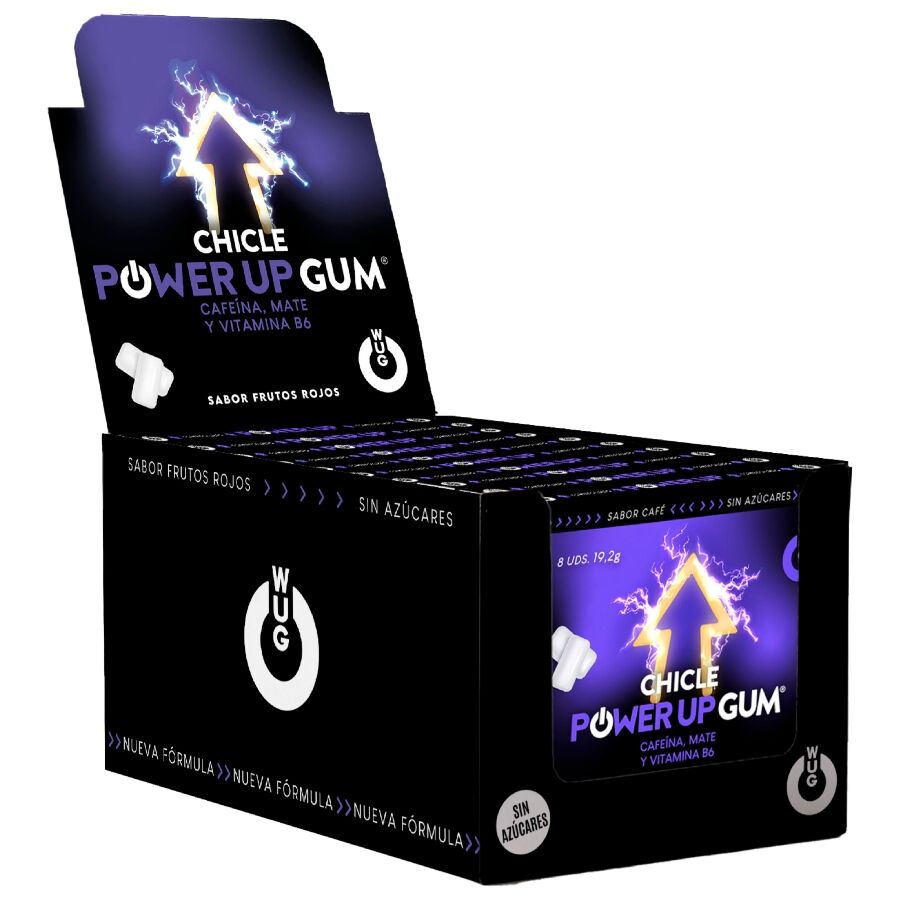 WUG POWER UP – DISPLAY 12 X 8 UDS | Chicle energético para concentración y resistencia